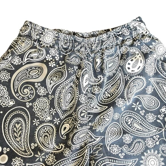 Prodaya Mens Shorts Paisley Print Elastic Waist Relaxed Fit Gray & White JJ3863 - Picture 6 of 6